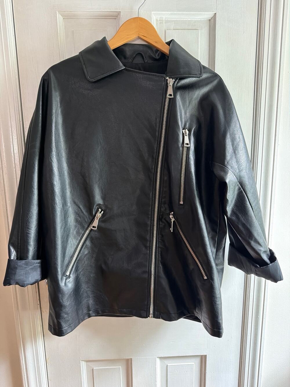 Maeve Anthropologie Faux Leather Moto Jacket Womens Medium Black Asymmetric Zip